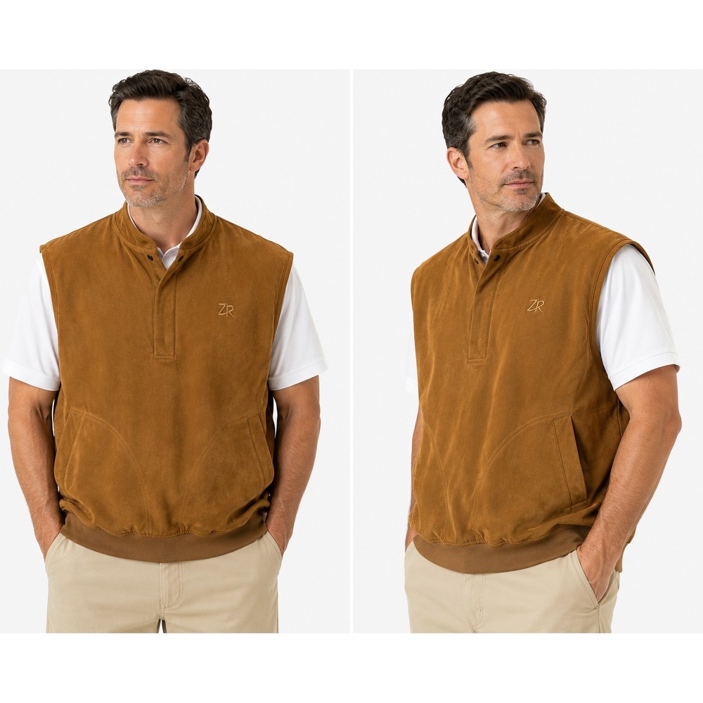 Zero Restriction Golf Vest Mens XL Brown Microsuede Pullover 1/4 Snap Jacket